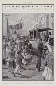Le roi Édouard VII et la reine Alexandra rencontrant une procession religieuse dans une rue lors de leur visite à Naples, Italie - Edouardo Matania