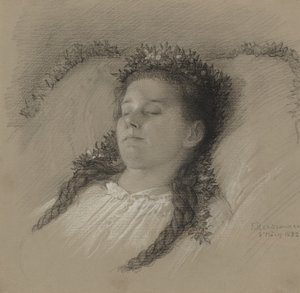 Une fille sur son lit de mort avec une couronne de fleurs - Eduard Julius Friedrich Bendemann