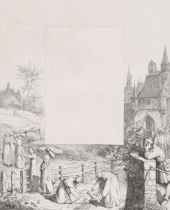 Planche 5 : femmes collectant des plantes et les portant sur leur tête, un homme observant à droite, 1836 - Eduard Julius Friedrich Bendemann