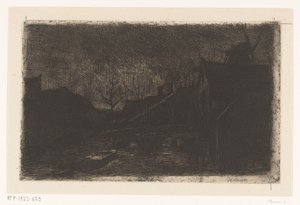 Paysage avec maisons et moulin au crépuscule - Eduard Karsen (signed by artist)