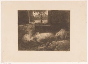 Cochons dans une étable - Eduard Karsen (signed by artist)