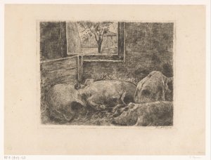 Cochons dans une étable - Eduard Karsen (signed by artist)
