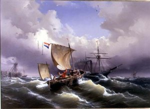 Navires dans une mer agitée au large d