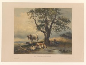 Figures avec bétail se reposant dans un paysage, Le repos de midi du paysan - Eduard Weixlgärtner