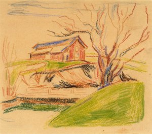 La maison sur la colline (crayon) - Edvard Munch