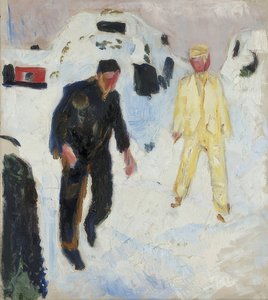 Homme noir et jaune dans la neige - Edvard Munch