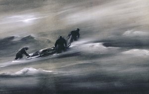 Trois hommes avec une luge dans la neige, 1910-12