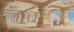 Temple taillé dans la roche, Ellora, Maharashtra, Inde, 1878 - Edward Arthur Heffer