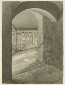 Entrée des cloîtres de la cathédrale de Bristol avec la tombe d