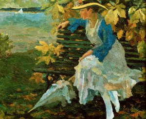 Femme sur un banc public au bord d