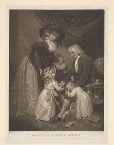 Femme avec trois enfants en visite chez leur grand-père - Edward Dayes