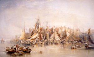 Billingsgate, premier jour des huîtres, tôt le matin, 1843 - Edward Duncan