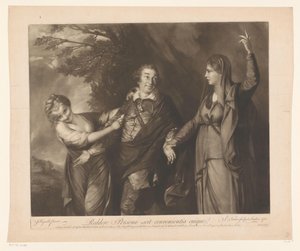 Portrait de David Garrick entre les personnifications de la comédie et de la tragédie Reddere Personae scit convenientia cuique - Edward Fisher
