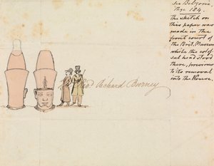 Lettre au révérend Richard Burney avec dessin de tête colossale de la cour du British Museum - Edward Francis Burney