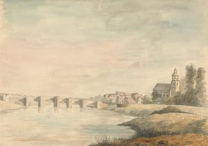 Paysage fluvial avec pont - Edward Francis Burney
