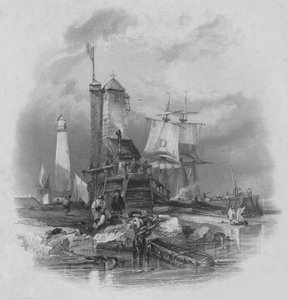 Sunderland : le phare sur la jetée sud, 1836 - Edward Francis Finden
