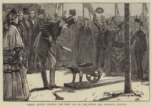 Le prince Arthur retournant la première motte de la voie ferrée de Hythe et Sandgate