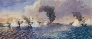 Le bombardement de Bomarsund (Finlande), août 1854, pendant la guerre de Crimée (1853-1856) - Edward Hodges Cree