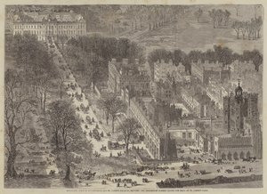 Vue aérienne de Buckingham et des palais de St James, montrant le cortège passant - Edward Hull