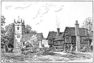 Église Clifford et vieille maison, Stratford-upon-Avon, Warwickshire, 1885 - Edward Hull