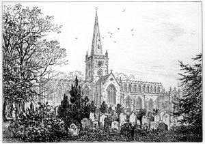 Église de Stratford vue du nord, Stratford-upon-Avon, Warwickshire, 1885 - Edward Hull
