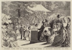 Exposition florale des enfants à Grosvenor House, la duchesse de Westminster distribuant les prix - Edward Killingworth Johnson