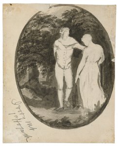 Un couple dans un paysage boisé en ovale (verso), c. 1838-1848 - Edward Lear