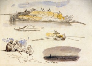 Cinq croquis de Louxor (Égypte), trois vues d