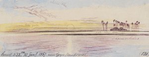 Près de Gezir Shendowiel ; coucher de soleil, 17 h 22, le 10 janvier 1867 (121) - Edward Lear