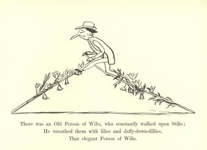 Il y avait une vieille personne de Wilts, qui marchait constamment sur des échasses - Edward Lear