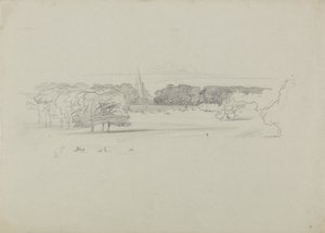 Vue sur une église à travers une prairie - Edward Lear