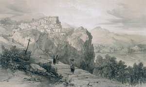 Rocca Giovane et au loin les villes de Licenza et Civitella di Licenza - Edward Lear