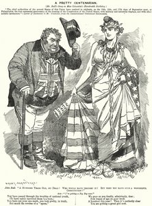 Caricature de Punch : Une Jolie Centenaire - le centenaire de la rédaction de la Constitution des États-Unis - Edward Linley (after) Sambourne