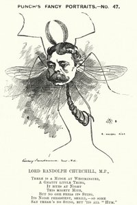 Caricature de Punch : Lord Randolph Churchill, homme politique conservateur anglais - Edward Linley (after) Sambourne