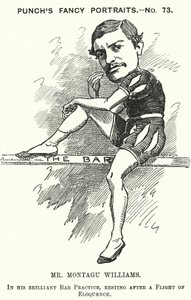Caricature de Punch : Montagu Williams - Edward Linley (after) Sambourne