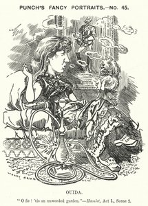 Caricature de Punch : Ouida (Maria Louise Rame), romancière anglaise - Edward Linley (after) Sambourne
