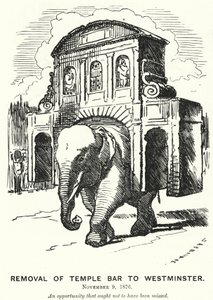 Caricature de Punch : Déplacement de Temple Bar à Westminster