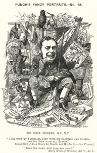 Caricature de Punch : Sir John Holker, avocat et homme politique anglais - Edward Linley (after) Sambourne