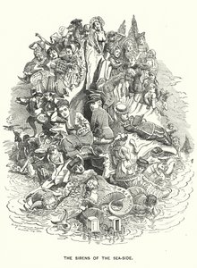 Caricature de Punch : Les sirènes de la côte - stations balnéaires britanniques - Edward Linley (after) Sambourne