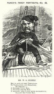 Caricature de Punch : W S Gilbert, dramaturge et librettiste anglais (gravure) - Edward Linley (after) Sambourne
