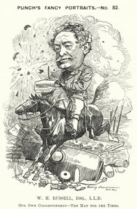 Caricature de Punch : William Howard Russell, journaliste irlandais et correspondant de guerre - Edward Linley (after) Sambourne