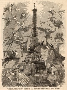 Oiseaux de toutes les nations volant vers la Tour Eiffel