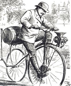 Dessin humoristique représentant un vélo moulin à café - Edward Linley Sambourne