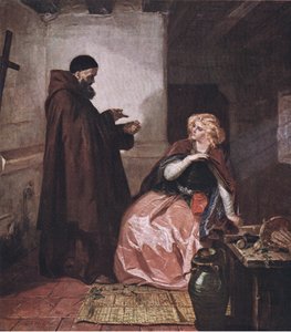 Juliette et frère Laurent (Roméo et Juliette) Prends le flacon, étant alors au lit, et bois ce liquide distillé, de The Complete Works of William Shakespeare publié par J Coker & Co Ltd - Edward Matthew Ward