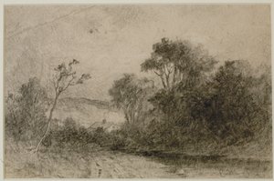 Paysage avec toits derrière des arbres (#49) c. 1880s - Edward Mitchell Bannister