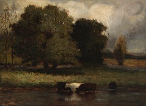 Sans titre (Quatre vaches pataugeant dans un étang) - Edward Mitchell Bannister