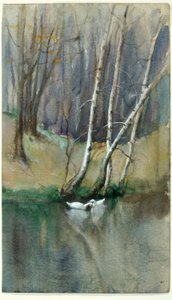Sans titre (scène en bois avec bouleaux et canards) - Edward Mitchell Bannister