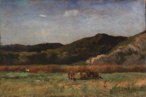Sans titre (paysage avec vaches en train de brouter, collines) - Edward Mitchell Bannister