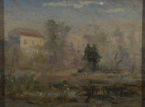 Sans titre (paysage avec une maison en arrière-plan) - Edward Mitchell Bannister