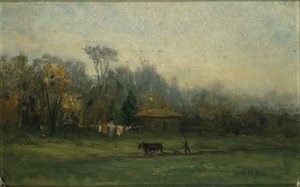 Sans titre (paysage avec un homme labourant les champs) - Edward Mitchell Bannister